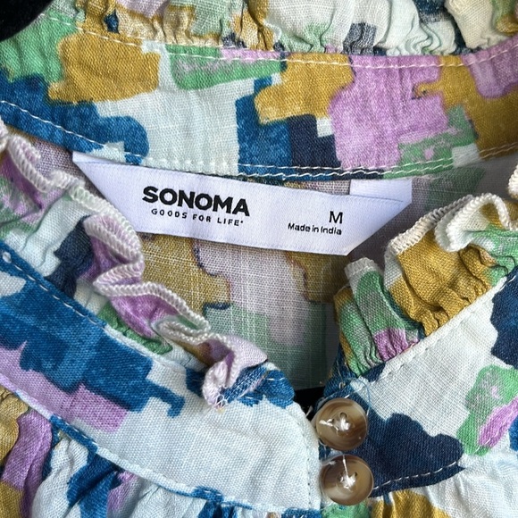 NWT Sonoma - Cotton Geometric Ruffle Colorful Blouse - Size Medium - Picture 4 of 7